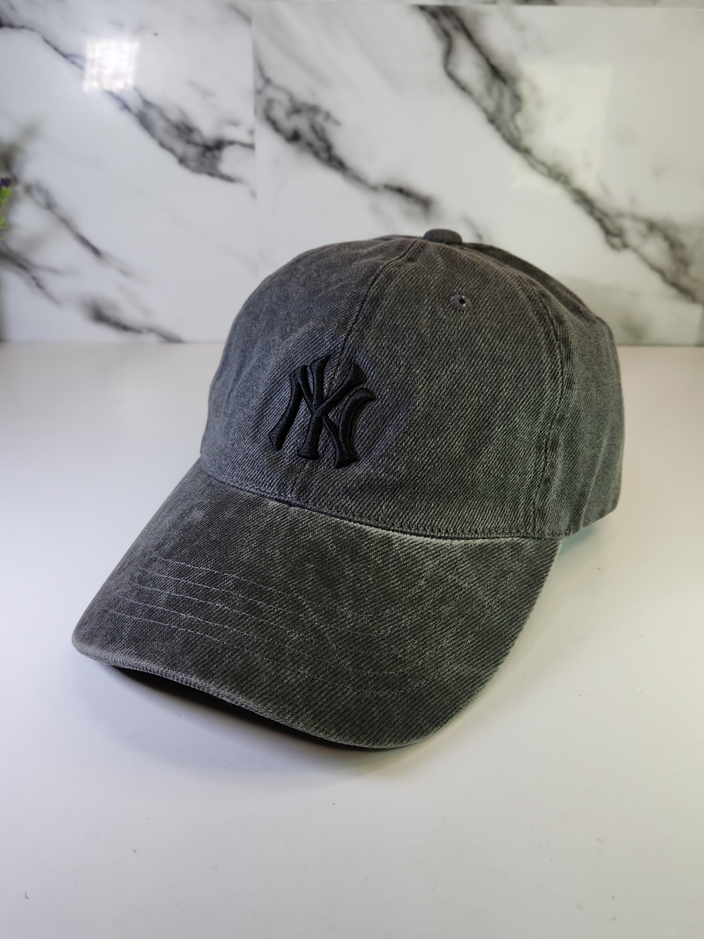 New York Cap. Washed Gray- Black Cotton Baseball Cap. MLB